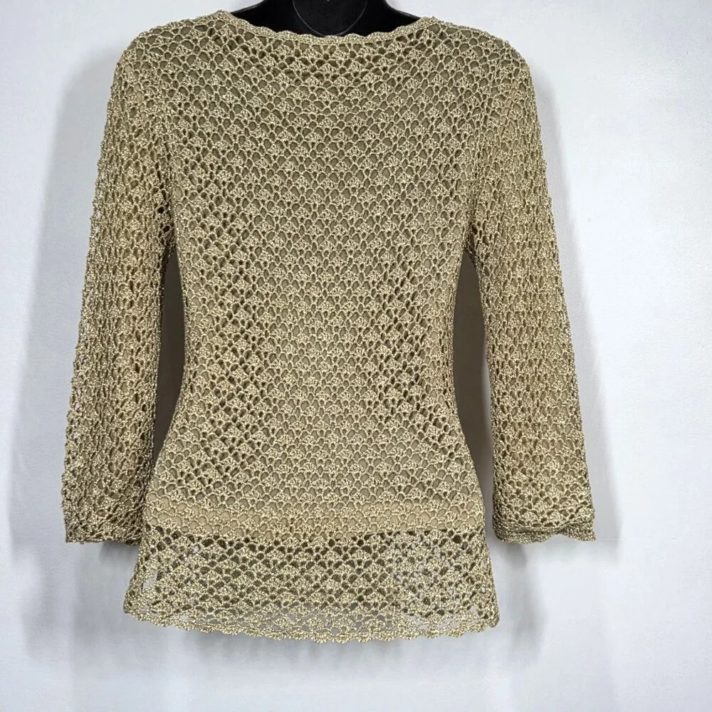 Vintage Cache Top Womens Small Gold Metallic Crochet Knit Mesh Party Y2K